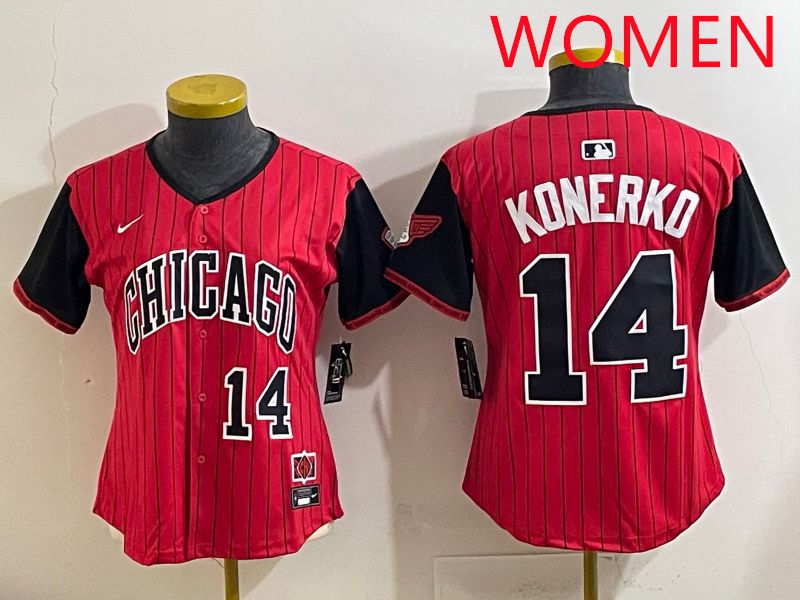 Women 2025 Chicago White Sox 14 Konerko Red Stripe Joint Name Nike MLB Jersey style 4
